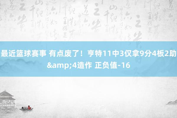 最近篮球赛事 有点废了！亨特11中3仅拿9分4板2助&4造作 正负值-16