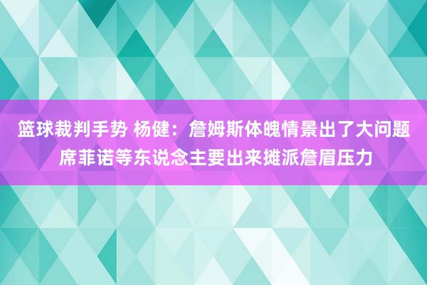 篮球裁判手势 杨健：詹姆斯体魄情景出了大问题 席菲诺等东说念主要出来摊派詹眉压力